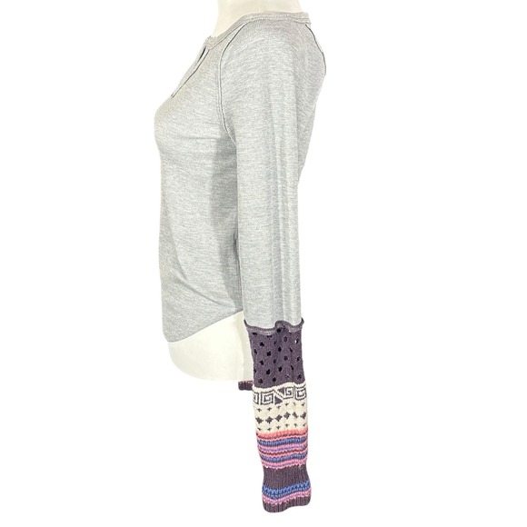 Free People We The Free Thermal Top Women's M Heather Gray Combo Cozy Craft Cuff - Picture 4 of 9